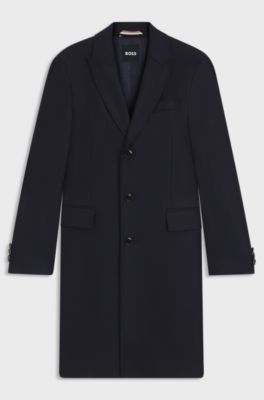 Slim-fit coat in virgin wool, Dark Blue