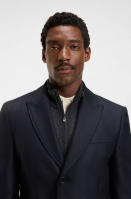 Slim-fit coat in virgin wool, Dark Blue
