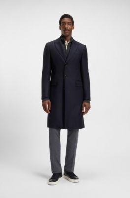 Slim-fit coat in virgin wool, Dark Blue