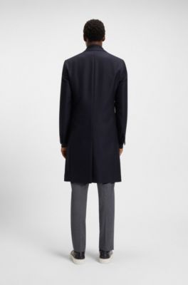 Slim-fit coat in virgin wool, Dark Blue