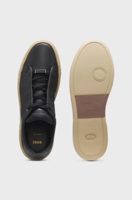 BOSS x ASTON MARTIN trainers in grained leather, Black