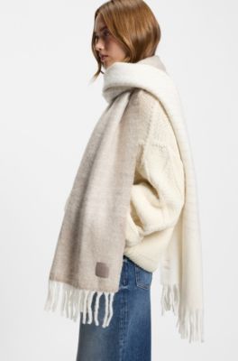 Oversized brushed scarf with chunky fringing, Light Beige