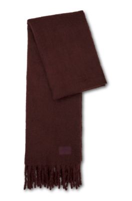 Oversized brushed scarf with chunky fringing, Dark Brown
