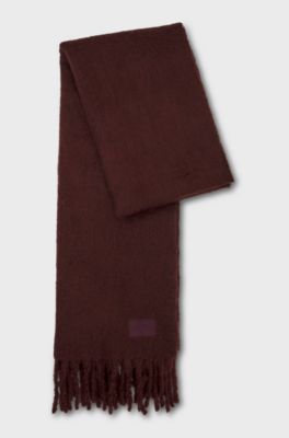 Oversized brushed scarf with chunky fringing, Dark Brown