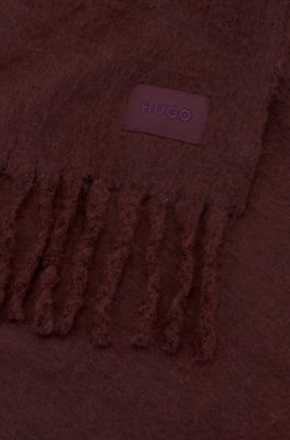 Oversized brushed scarf with chunky fringing, Dark Brown