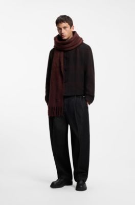 Oversized brushed scarf with chunky fringing, Dark Brown