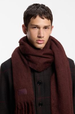 Oversized brushed scarf with chunky fringing, Dark Brown