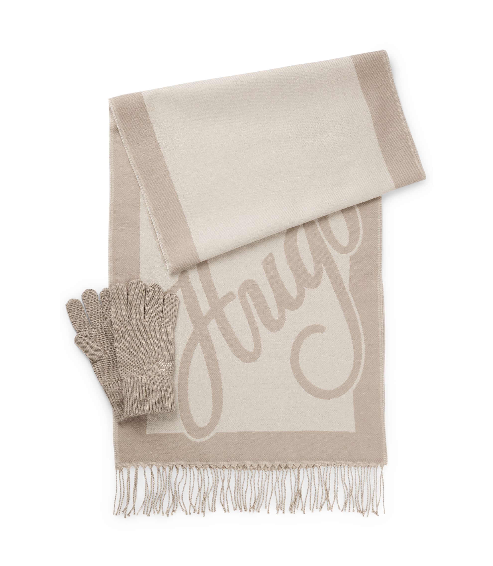 Set aus Strickhandschuhen und -schal mit Logo-Details
