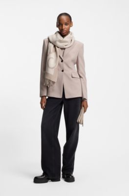 Knitted gloves and scarf set with logo details, Light Beige