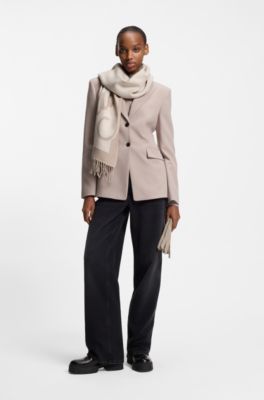 Knitted gloves and scarf set with logo details, Light Beige