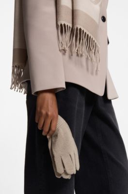 Knitted gloves and scarf set with logo details, Light Beige