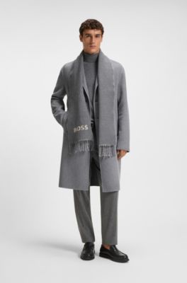 Italian-made scarf with checked and plain design, Grey