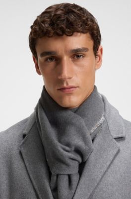 Italian-made scarf with checked and plain design, Grey