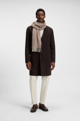 Double-faced cashmere scarf with twisted fringe, Light Beige