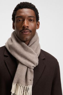 Double-faced cashmere scarf with twisted fringe, Light Beige