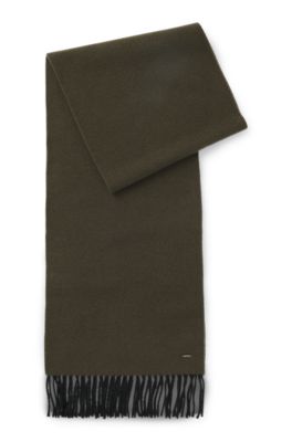 Double-faced cashmere scarf with twisted fringe, Green