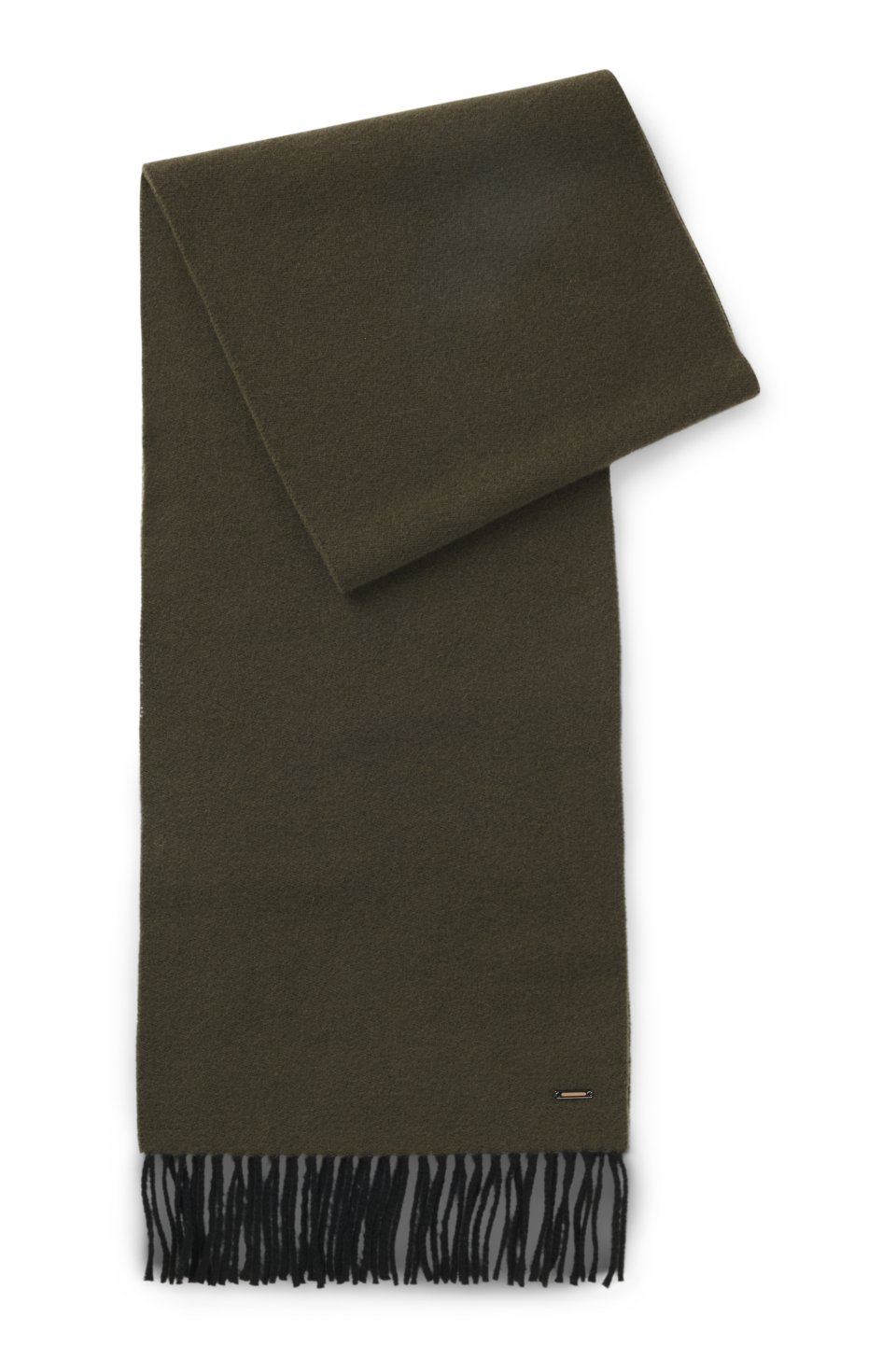 Double-faced cashmere scarf with twisted fringe