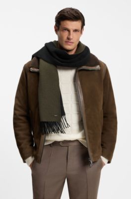 Double-faced cashmere scarf with twisted fringe, Green