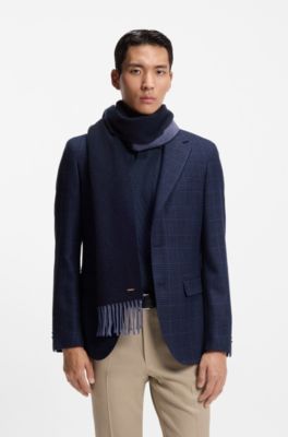 Double-faced cashmere scarf with twisted fringe, Dark Blue