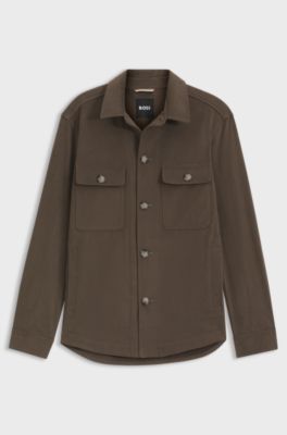 Relaxed-fit overshirt in mercerised stretch cotton, Brown