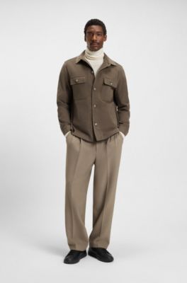 Relaxed-fit overshirt in mercerised stretch cotton, Brown