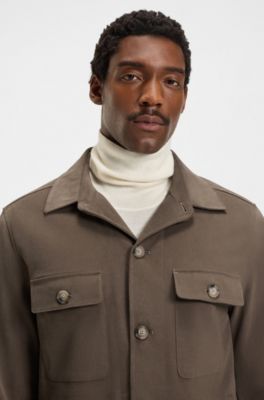 Relaxed-fit overshirt in mercerised stretch cotton, Brown