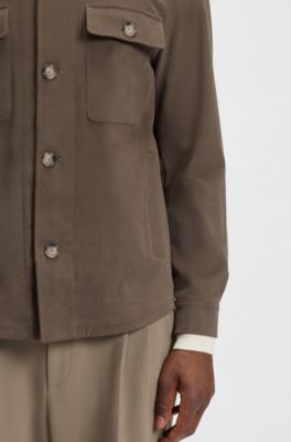 Relaxed-fit overshirt in mercerised stretch cotton, Brown