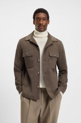 Relaxed-fit overshirt in mercerised stretch cotton, Brown