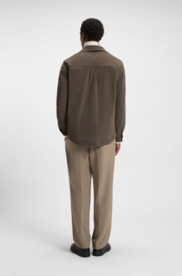 Relaxed-fit overshirt in mercerised stretch cotton, Brown
