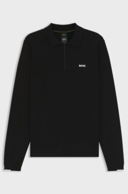 Regular-Fit Baumwoll-Pullover mit Polokragen, Schwarz