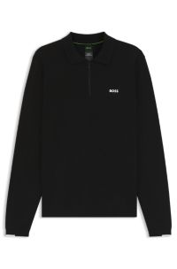 Regular-fit cotton sweater with zipped collar, Black