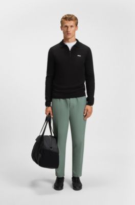 Cotton zip-neck sweater with contrast logo, Black