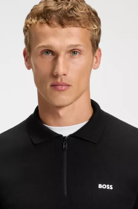 Regular-fit cotton sweater with polo collar