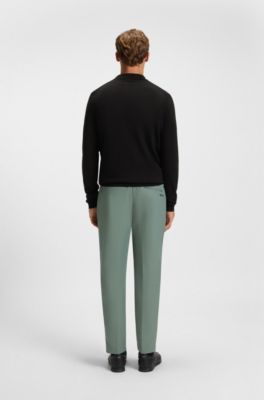 Regular-fit cotton sweater with polo collar, Black