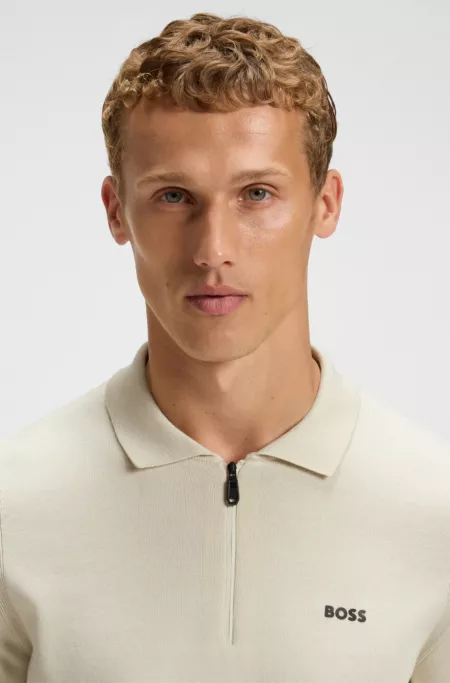 Regular-fit cotton sweater with polo collar
