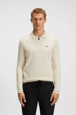 Jersey regular fit de algod&oacute;n con cuello de polo, Natural