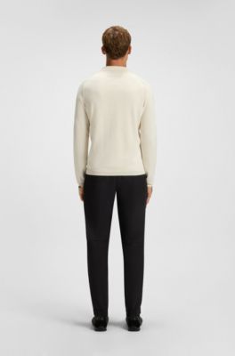 Regular-fit cotton sweater with polo collar, Natural