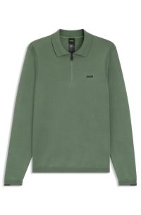 Regular-fit cotton sweater with polo collar, Green
