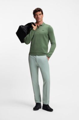 Regular-fit cotton sweater with polo collar, Green