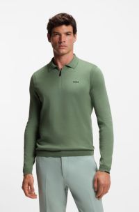 Jersey regular fit de algodón con cuello de polo, Verde