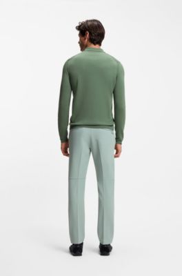 Cotton zip-neck sweater with contrast logo, Green