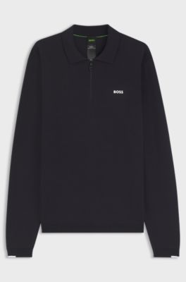 Cotton zip-neck sweater with contrast logo, Dark Blue