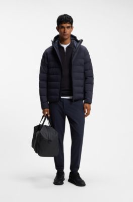 Cotton zip-neck sweater with contrast logo, Dark Blue