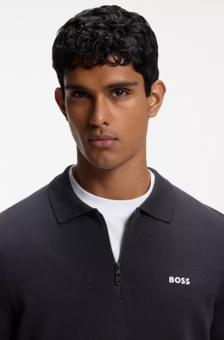 Pull en coton à encolure zippée avec logo contrastant