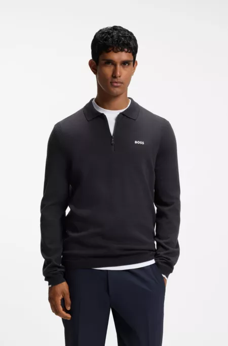 Pull en coton à encolure zippée avec logo contrastant