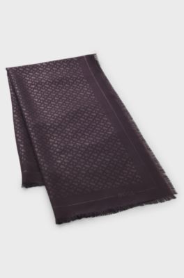 Square scarf with monogram jacquard and metallised details, Light Purple