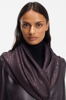 Square scarf with monogram jacquard and metallised details, Light Purple