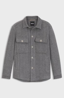 Relaxed-fit overshirt in herringbone fabric, Silver