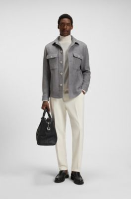 Relaxed-fit overshirt in herringbone fabric, Silver