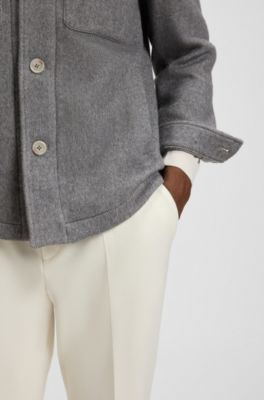 Relaxed-fit overshirt in herringbone fabric, Silver